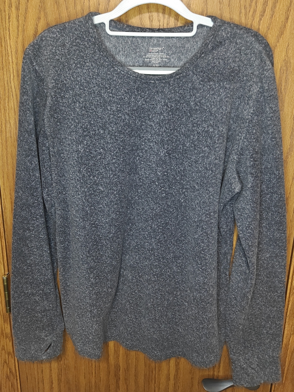 Women's Cuddl Duds Cozy Gray Crewneck Under-Layer Top with Thumb Holes, Size XL